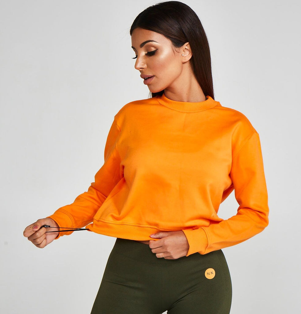 Adjustable Cropped Sweatshirt Orange